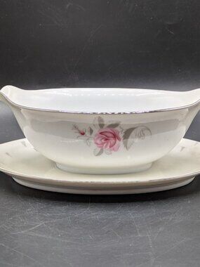 Vintage Sango Fine China Gravy Boat Sauce Dish and Underplate Arcadia Japan